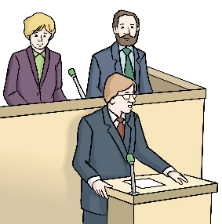 Politiker reden vor Pult