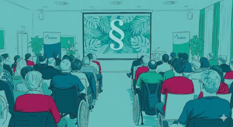 Diverse Menschen sitzen in einem raum und schauen auf eine Präsentation