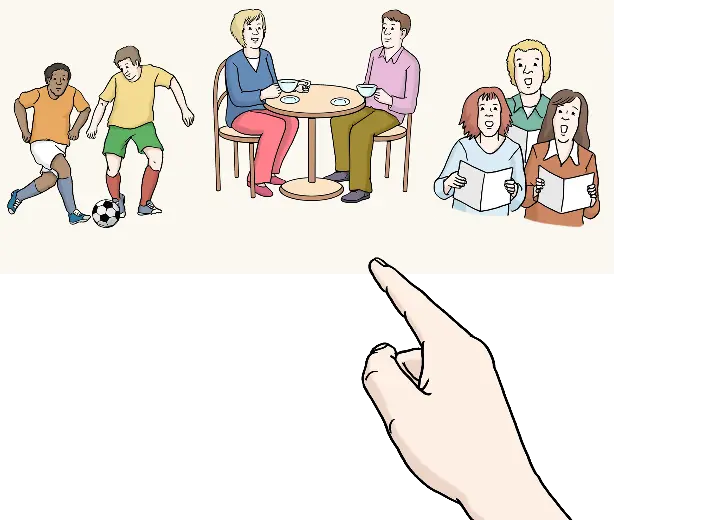 verschiedene Aktivitäten und ein Finger der auswählt