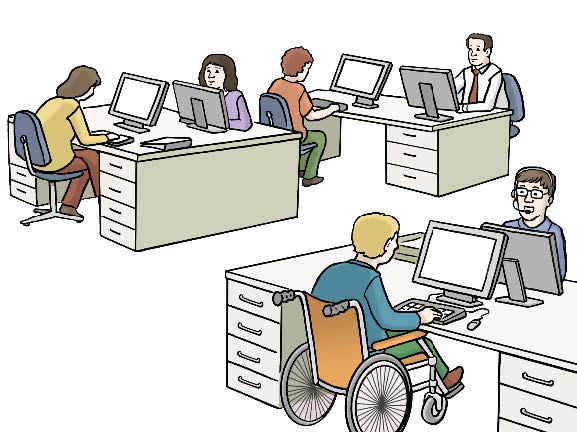 Menschen arbeiten an Tischen